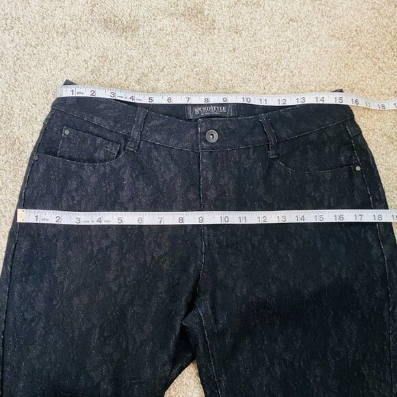 NEW Sound Style Elegant Black Jeans Floral Lace Overlay Sz 8 Preppy - Picture 9 of 12